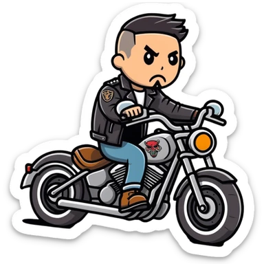 Biker with tattoo sticker