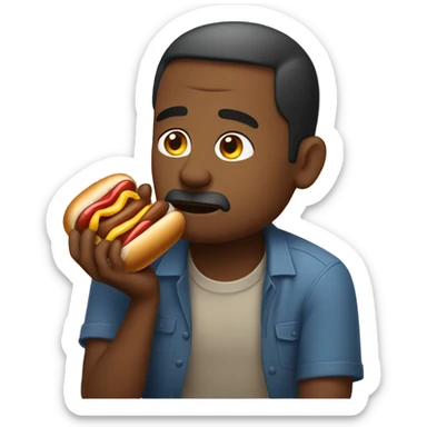 Sad Man eating hot dog on bread sticker