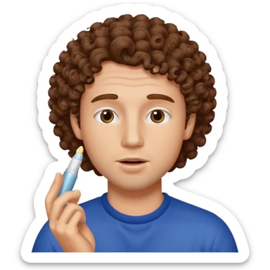 curly haired man using chapsitck sticker