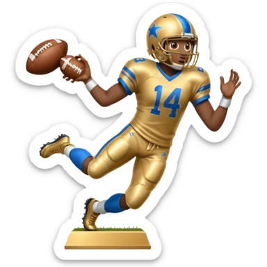 trophy of football player gold player giving stiff arm knee up sticker