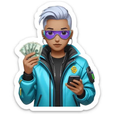 cyber punk holding money and phone sticker