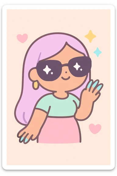 sassy baddie with long acrylic nails pouty lips big sunglasses kawaii style sticker