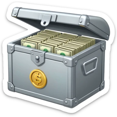 caja fuerte de metal, abierta con dinero sticker