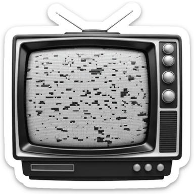 3D render of Static TV, digital glitch art aesthetic, data corruption visual, retro TV screen showing black and white noise, pixelated distortion, emoji style, isolated on white background --v 6.0. sticker