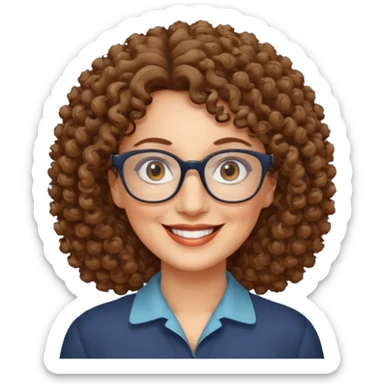 50 years old woman, curly hair, brown eyes and rectangle glasses sticker