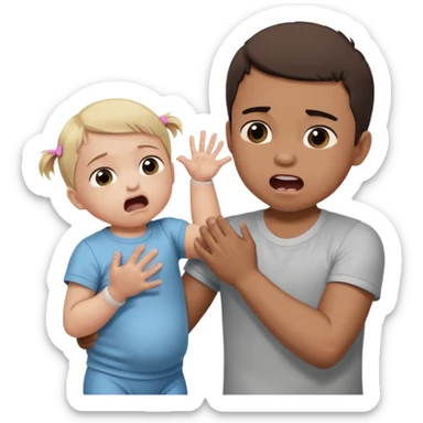 Big Brother getting beat up by a baby little sister as he yells nice hands no hitting! sticker