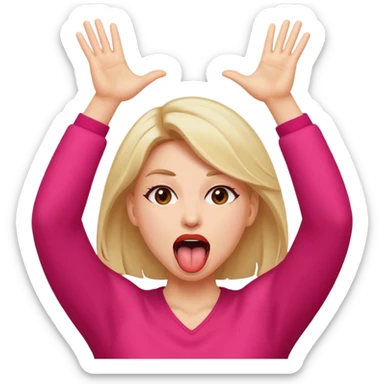 women with tongue out and both arms up by face shaking violently sticker