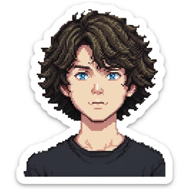 boy with slightly wavy hair designed as a letter stamp sticker
