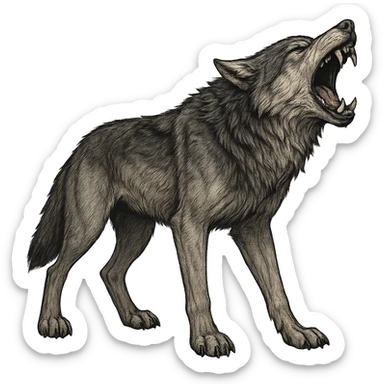wolf, fierce, howling, sharp fangs, fully depicted sticker
