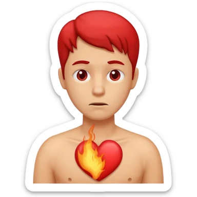 face with heartburn expression, discomfort, red chest sticker