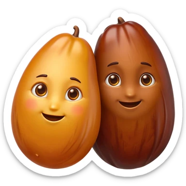 two or three whole dates, glossy brown skin, slightly wrinkled, plump and soft, natural shape and color variation from deep amber to mahogany, clustered together, no plate or extra elements, no faces, clean 3D, soft shadows, emoji scale sticker