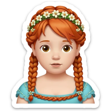 fat redhead kid with braids and floral tiara sticker