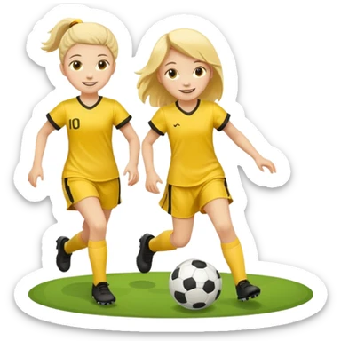 kids play soccer in yellow dress sticker