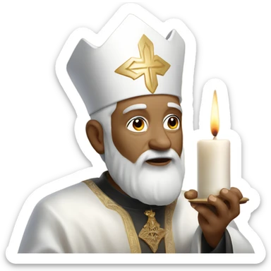 White priest with oratorical floats and hat, who is trying to lit up a candle. The priest is around 55 years old and has not beard.  sticker