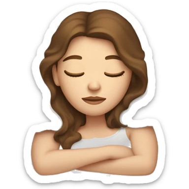 White girl with long brown hair sleeping in bed  sticker