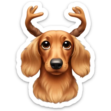 Mini long haired tan dachshund with antlers  sticker