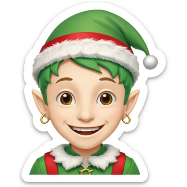 duende navideño con una sonrisa amplia y brackets en los dientes sticker