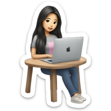 asian girl in long hair with macbook sticker