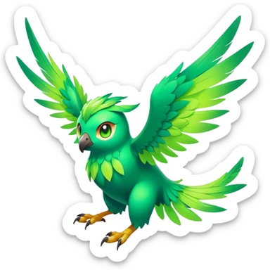 Elemental grass-flying-type magical colorful exotic animesque Pokémon-Fakémon-animal-creature sticker