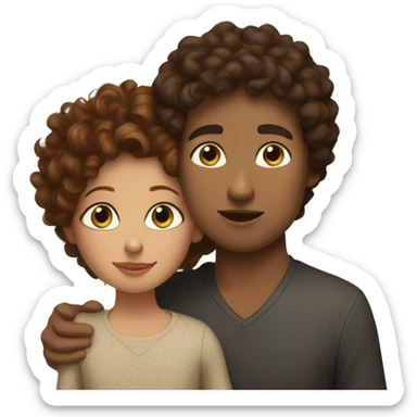 Make a litttle boy with tan skin and curly black hair kissing his mom who has auburn hair and blue eyes.  sticker