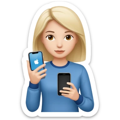 woman casual clothes holding one phone sticker