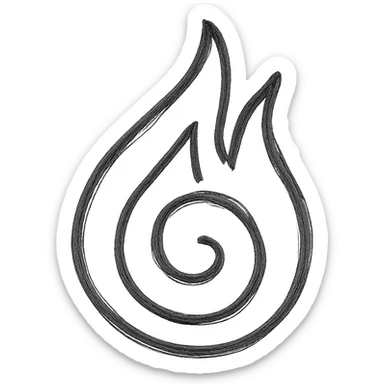 black icon with Naruto fire symbol, minimalist style sticker