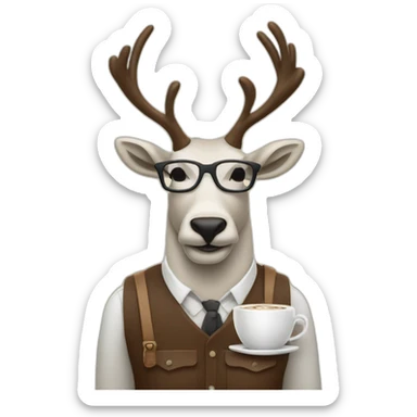 a caribou as a hipster coffee shop barista sticker
