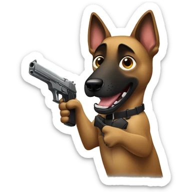 Belgian Malinois dog holding gun  sticker