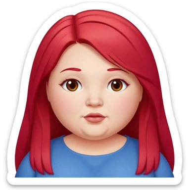 chubby white woman cherry red long straight hair parted middle sticker