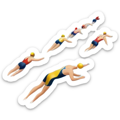 An icon featuring an Olympic swimming pool with multiple lanes and swimmers racing side by side. Splashes and lane dividers highlight the competition atmosphere. Transparent background emphasizes the energy, speed, and intensity of professional swimming events. sticker