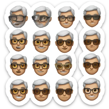 Memoji of Andrew Huberman Silver fox, tortoiseshell glasses, crisp button-downs, muscular sticker