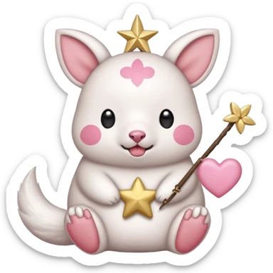 GENERATE ME A MOMONGA WHITE ANIMAL  FROM CHIIKAWA AND PUT A SAKURA FLOWER ON HIS HEAD AND A STAR PELT ON HIS BELLY AND A HEART PURSE ON HIS ARM WITH HIS FACE MAKE HIS TOUNGE STICK OUT WITH A LITTLEPINCH OFDROOL AND MAKE HIM ANIME  sticker