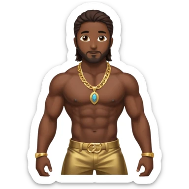  Omarion with long dark brown hair, shirtless with necklace, metallic brown pants sticker