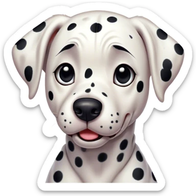 Cinematic Comical Dalmatian Portrait Emoji, Head tilted dramatically with an exaggeratedly shocked or offended expression, showcasing a striking white coat with bold black spots, wide, expressive dark eyes filled with exaggerated disbelief, Simplified yet hilariously expressive features, highly detailed, glowing with a slightly sassy glow, high shine, dramatic yet playful, stylized with an air of attitude, bright and endearing, soft glowing outline, capturing the essence of a sassy and over-the-top companion, so meme-worthy it feels like it could side-eye its way into internet fame instantly! sticker