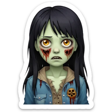 Faça uma mulher zumbi de franja cabelo longo preto 🧟‍♀️ sticker