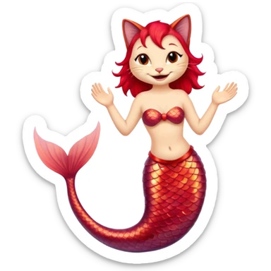 cat mermaid red saying hello sticker