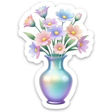 Iridescent vase with pastel flowers sticker