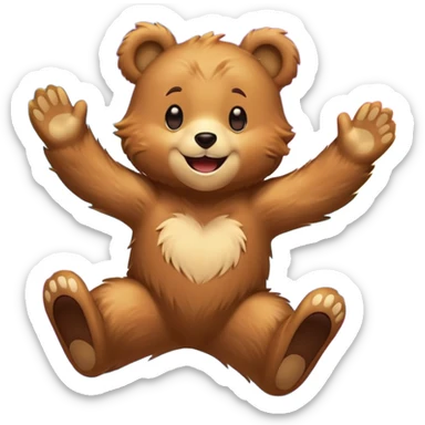 Full Beary jumping with joy, starry eyes, big grin, energetic pose, motion blur, colorful anime style sticker