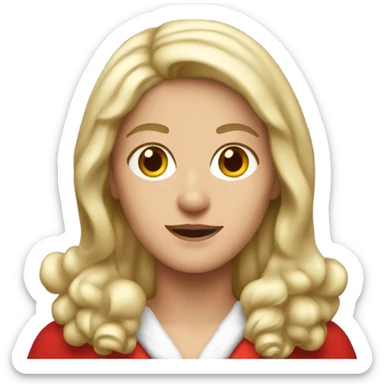 blonde middle aged woman with brown eyes dressed as santa sticker