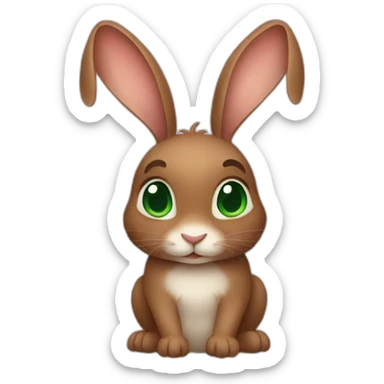 brown rabbit with green eyes and hearts sticker