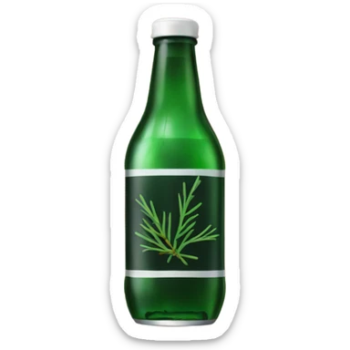 a bottle of dark soda with pine needles. sticker