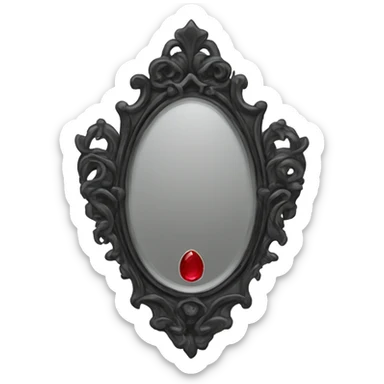 "A Victorian-era Gothic mirror with a black frame, gray-tinted glass, and a red ruby accent."
 sticker