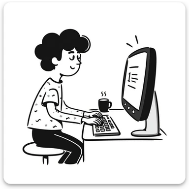 young programmer hand drawn doodle style, typing on keyboard sticker