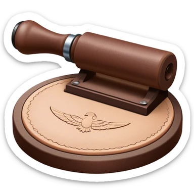 Leatherworking icon, big rolling piece of raw leather with started engraving, engraving tool or chisel, stamp or press, textured surface, minimalistic style, clean lines, transparent background. sticker