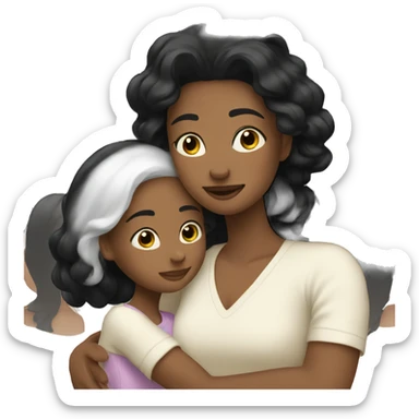 mom hugs daughter white with black hair sticker