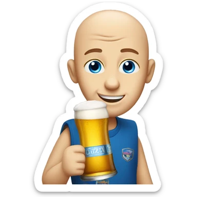 bald blue eyed emoji drinking beer sticker