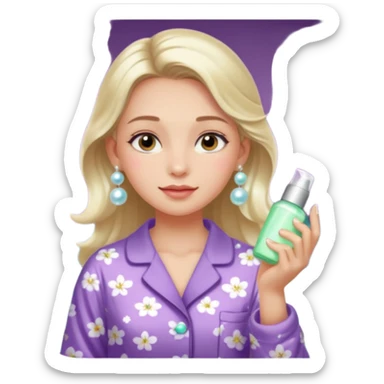 Clean girl aesthetic emoticons, apply skincare products, pearl earrings, glowing skin, pajamas, soft lighting sticker