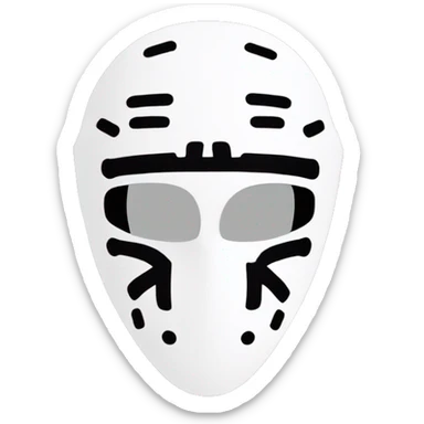 A simple and clean emoji-style illustration of a white hockey mask with minimalistic black details, inspired by Kanye West's iconic style. sticker
