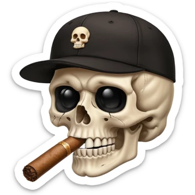 Skull head with a black baseball cap with a cigar in his mouth sticker
