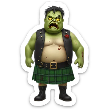 fat zombie wearing a kilt hyperrealistic sticker